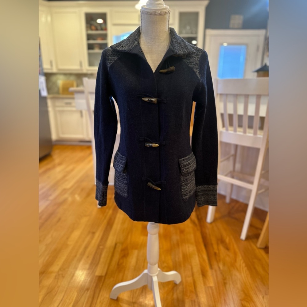 Dakini navy blue wool blend fair isle cardigan